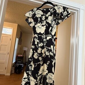 Free People Black and Cream Floral Midi Dress